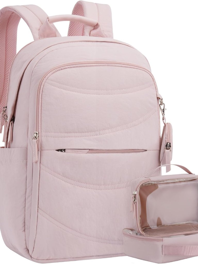 Travel Backpack For Women, 15.6 Inch Laptop Backpacks, Pink | Quilted Medium Bac